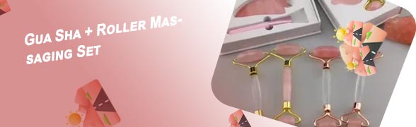 Gua sha and roller set rose quartz